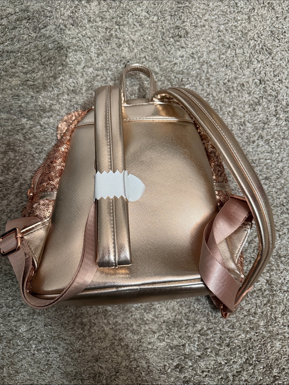 Loungefly Rose Gold Sequin Mini Backpack with Bow Ears - Picture 3 of 3